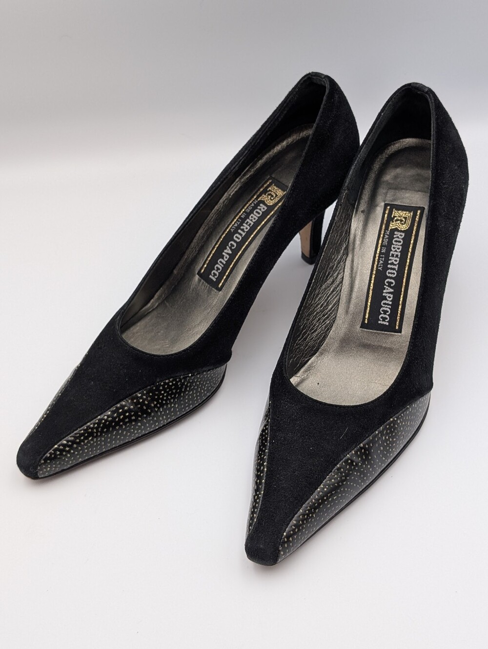 Vintage Roberto Capucci Black Suede Pointed Toe Pumps Size 7 Women's